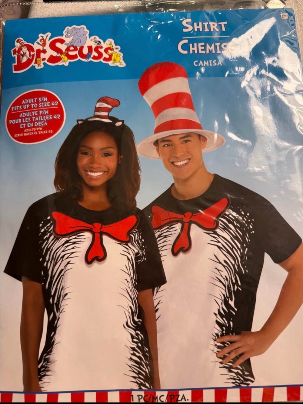 Dr. Seuss Black & White Cat in the Hat Tee with Red Bow